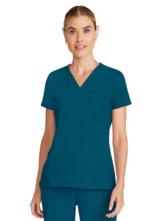 Women's 3-Pocket Flora V-Neck Scrub Top - ML613 - Caribbean Blue