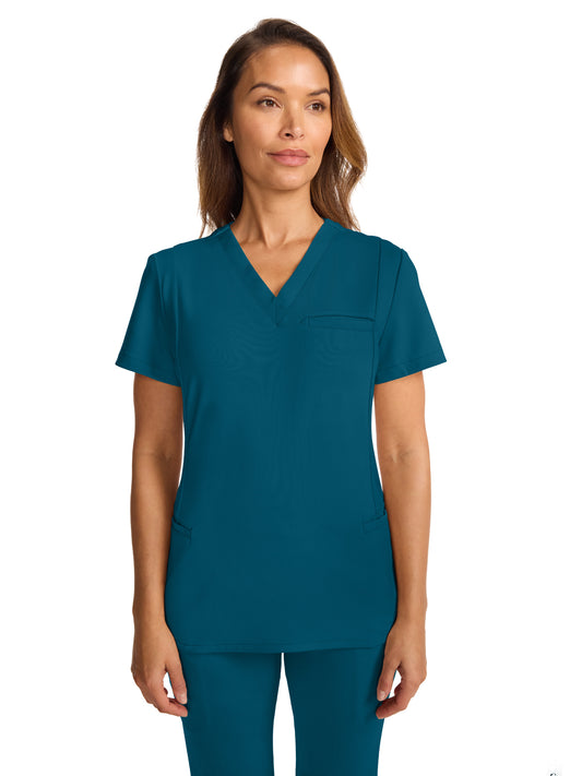 Women's 3-Pocket Ponte V-Neck Scrub Top - ML616 - Caribbean Blue