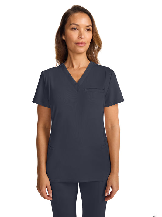Women's 3-Pocket Ponte V-Neck Scrub Top - ML616 - Pewter