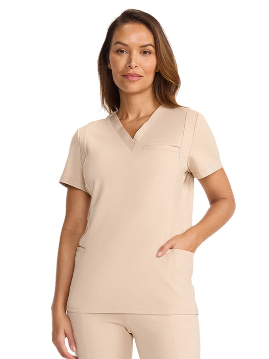 Women's 3-Pocket Ponte V-Neck Scrub Top - ML616 - Toasted Tan