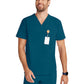 Men's 3-Pocket Vapor V-Neck Seamed Scrub Top - ML618 - Caribbean Blue