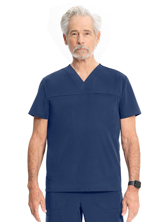 Men's 3-Pocket Vapor V-Neck Seamed Scrub Top - ML618 - Navy