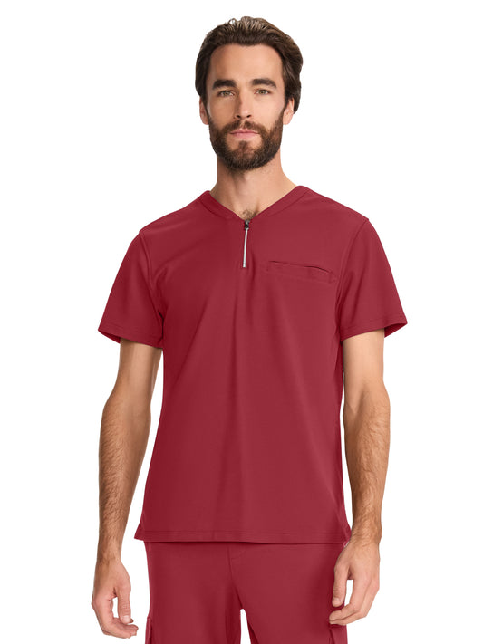 Men's 3-Pocket Ponte Quarter Zip V-Neck Scrub Top - ML620 - Cherry Wood