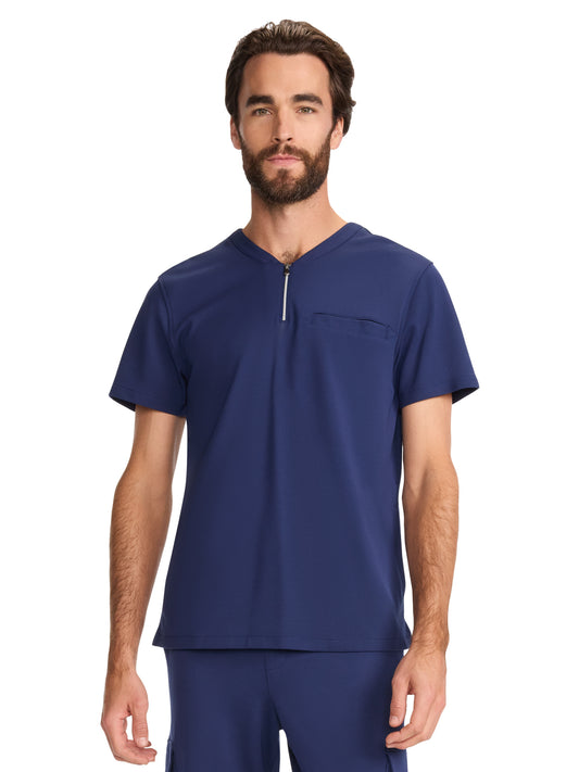 Men's 3-Pocket Ponte Quarter Zip V-Neck Scrub Top - ML620 - Navy