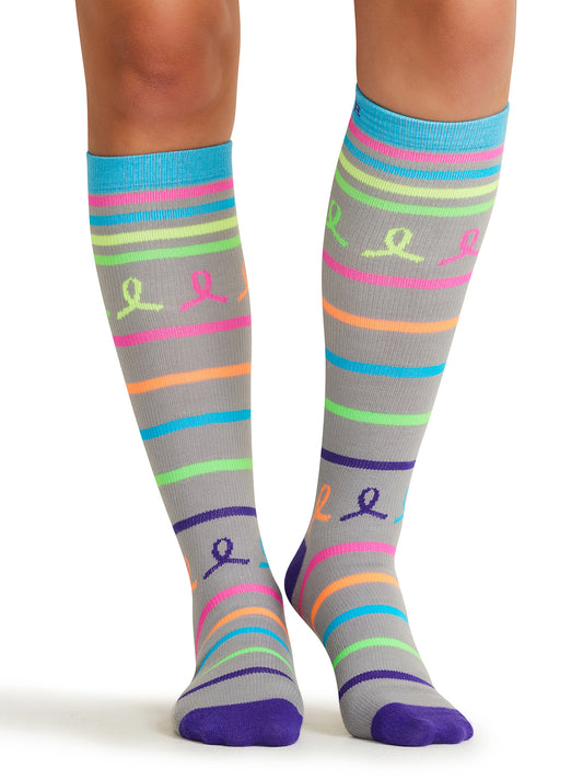 Women's 8-12 mmHg Support Socks - PRINTSUPPORT - Neon Multi Ribbon