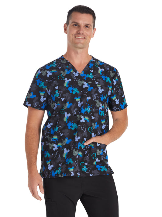 Men's 3-Pocket V-Neck Print Scrub Top