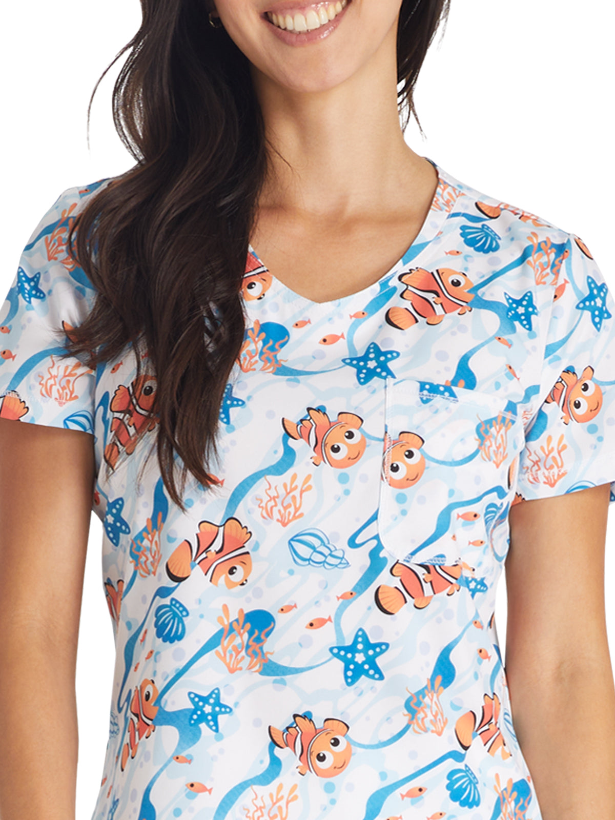 Women's Rounded V-Neck Print Top