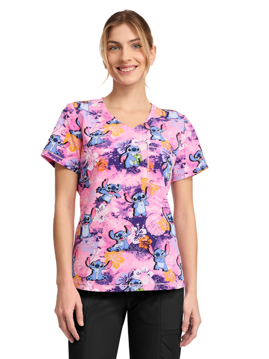 Women's Rounded V-Neck Print Top - TF786 - Celestial Stitch