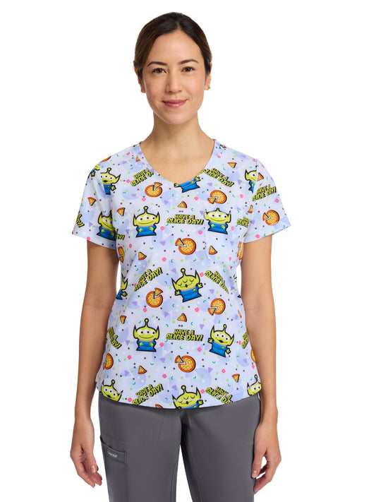 Women's Rounded V-Neck Print Top - TF786 - Have A Slice