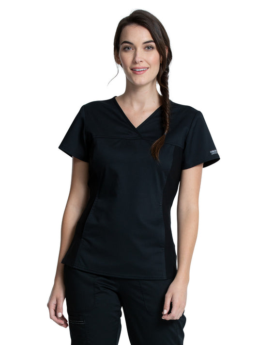 Women's 1-Pocket V-Neck Knit Panel Scrub Top