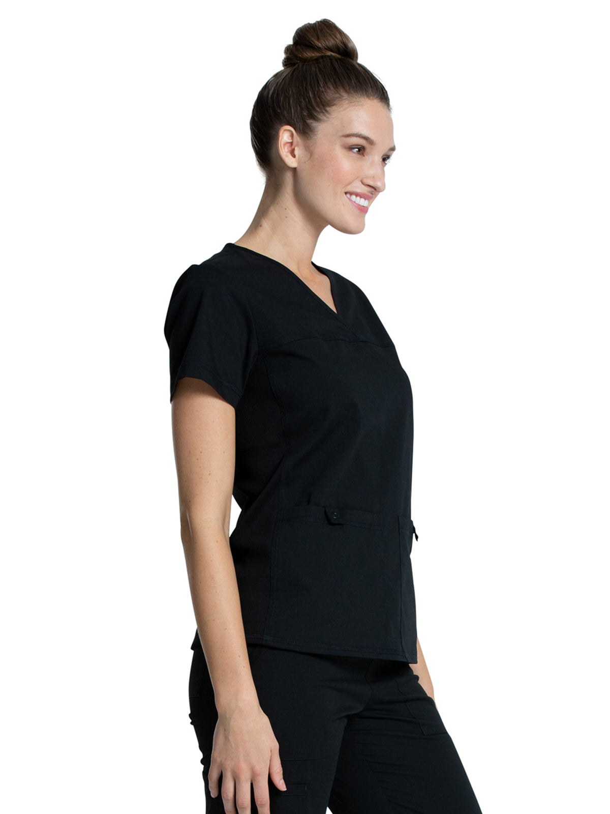 Women's 2-Pocket Knit Panel V-Neck Scrub Top