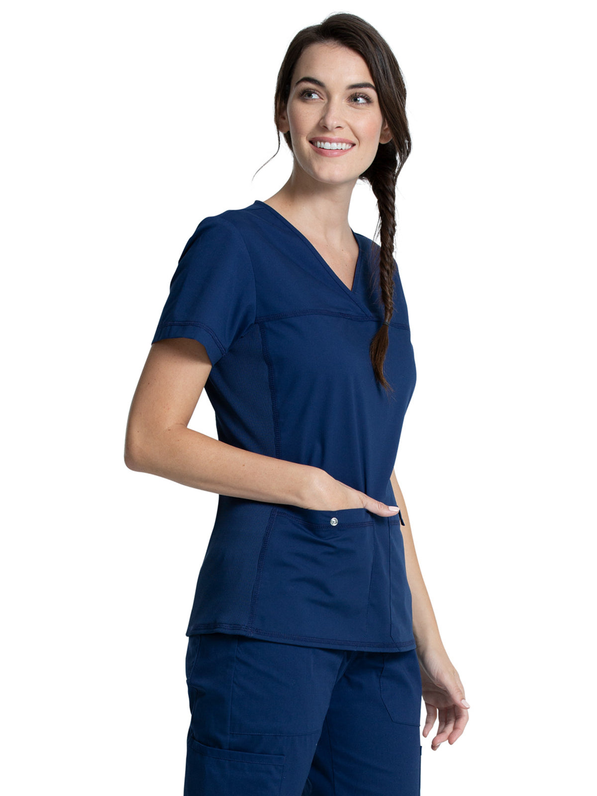 Women's 2-Pocket Knit Panel V-Neck Scrub Top