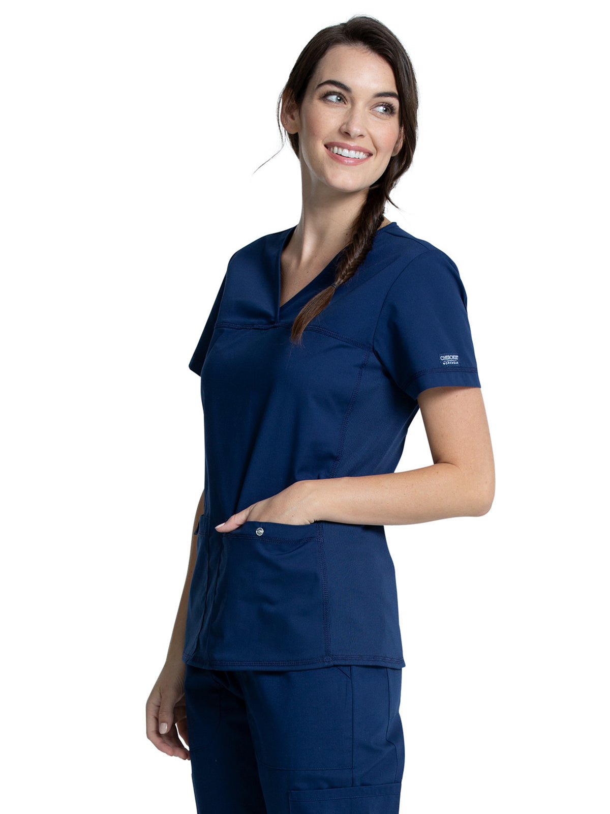 Women's 2-Pocket Knit Panel V-Neck Scrub Top