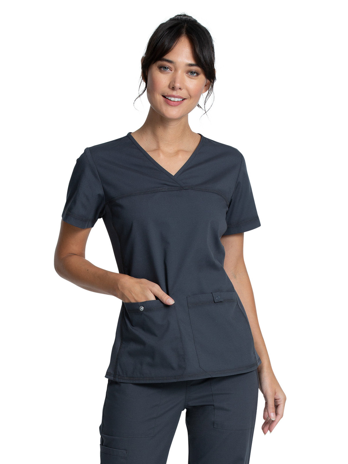 Women's 2-Pocket Knit Panel V-Neck Scrub Top