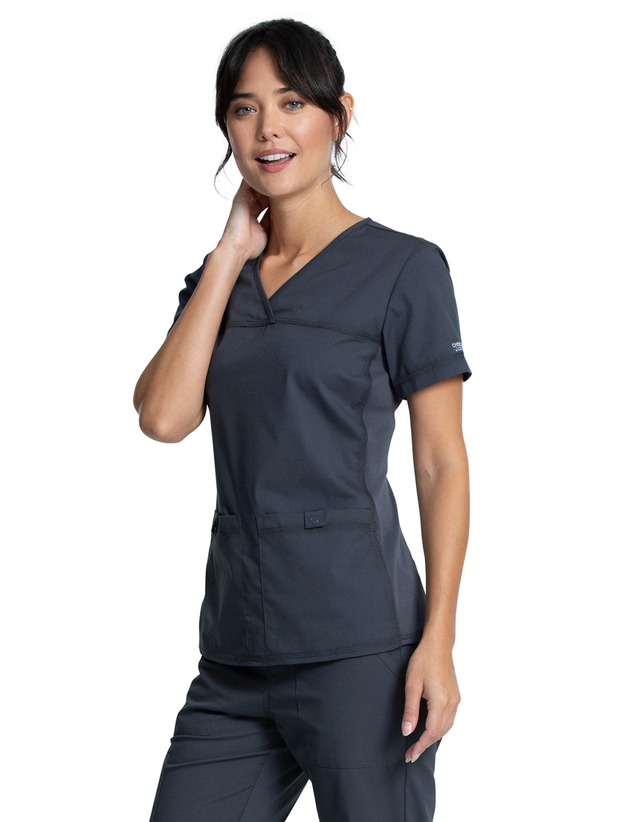 Women's 2-Pocket Knit Panel V-Neck Scrub Top