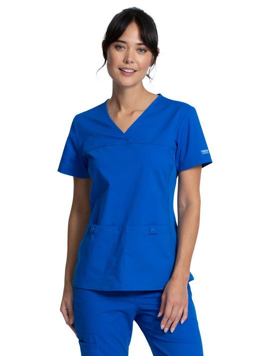 Women's 2-Pocket Knit Panel V-Neck Scrub Top