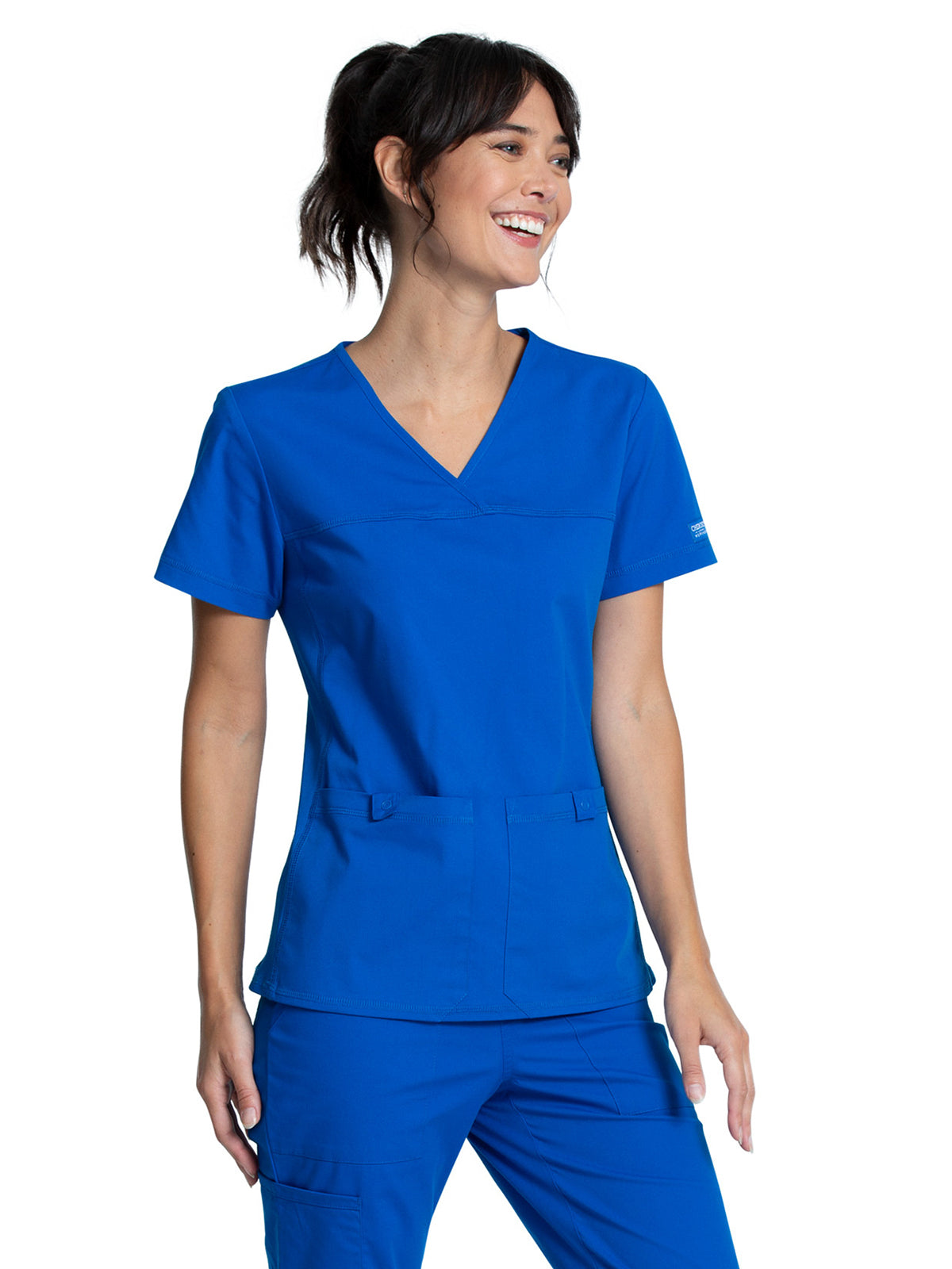 Women's 2-Pocket Knit Panel V-Neck Scrub Top