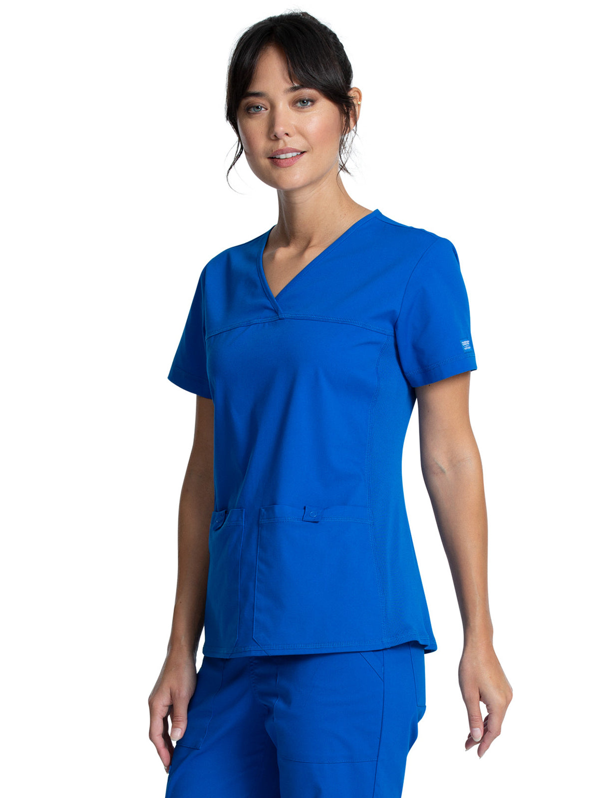 Women's 2-Pocket Knit Panel V-Neck Scrub Top