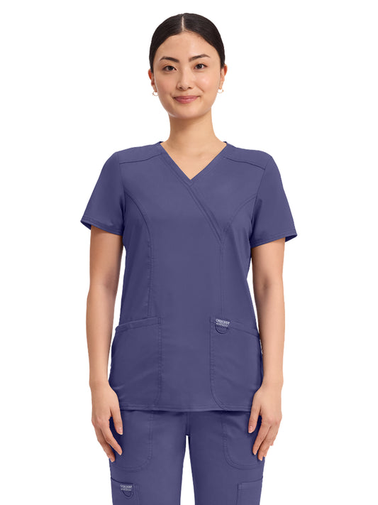 Women's 2-Pocket Mock Wrap Top - WW610 - Grape