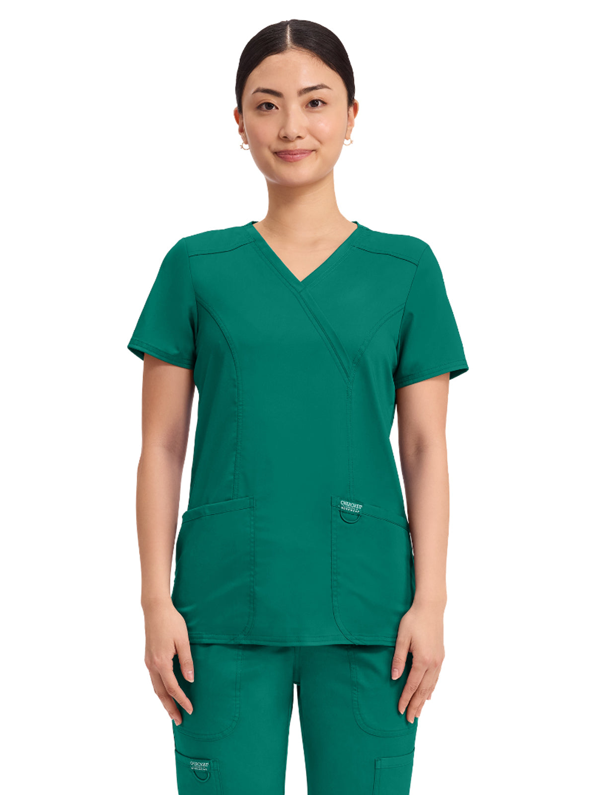 Women's 2-Pocket Mock Wrap Top - WW610 - Hunter Green