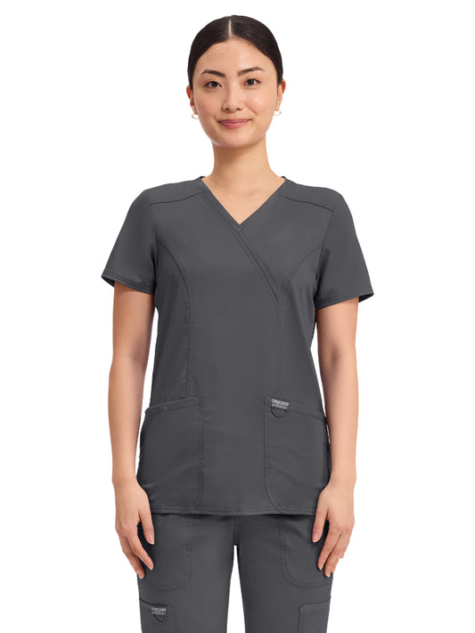 Women's 2-Pocket Mock Wrap Top - WW610 - Pewter