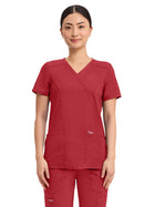 Women's 2-Pocket Mock Wrap Top - WW610 - Red