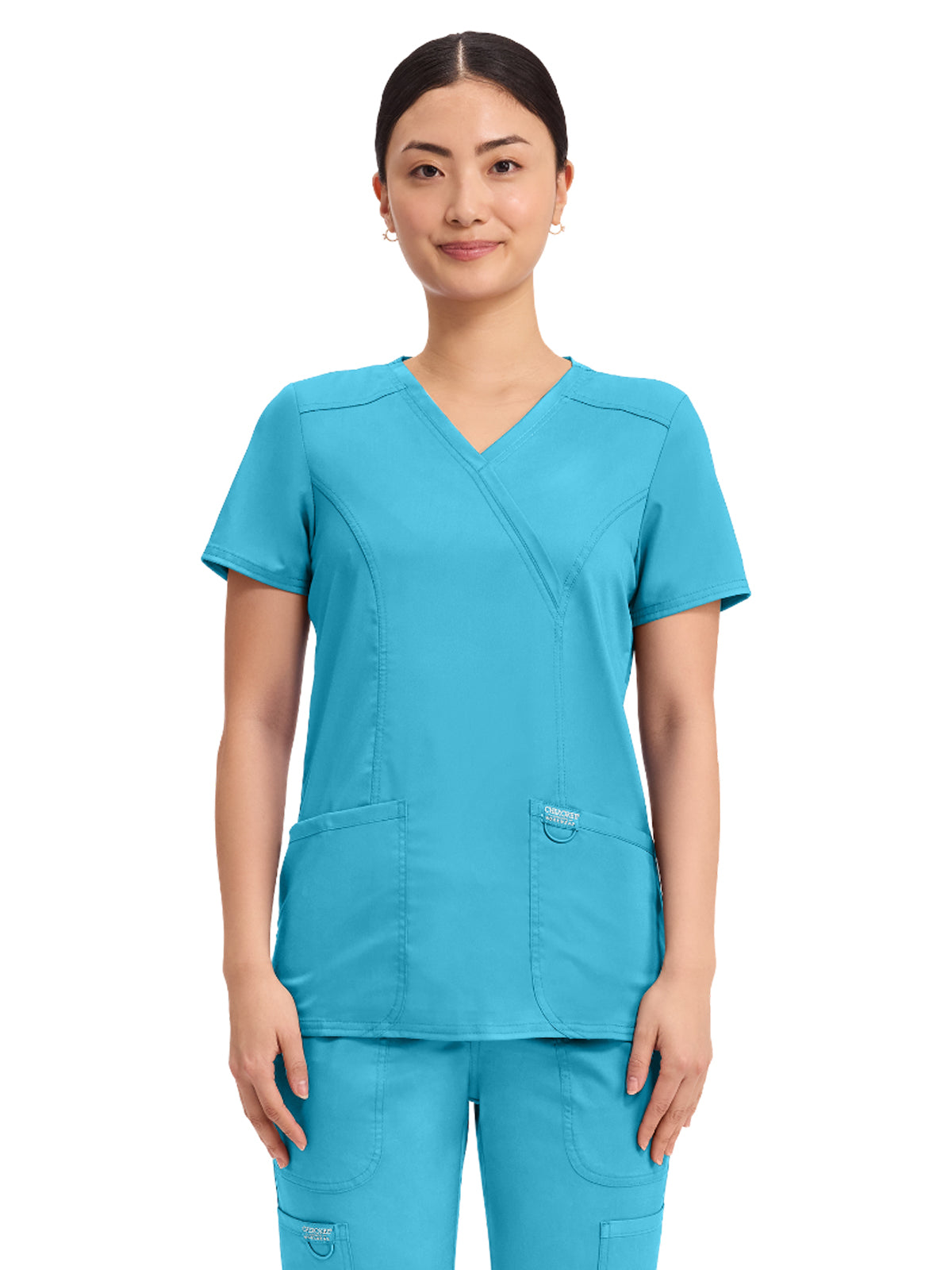 Women's 2-Pocket Mock Wrap Top - WW610 - Turquoise