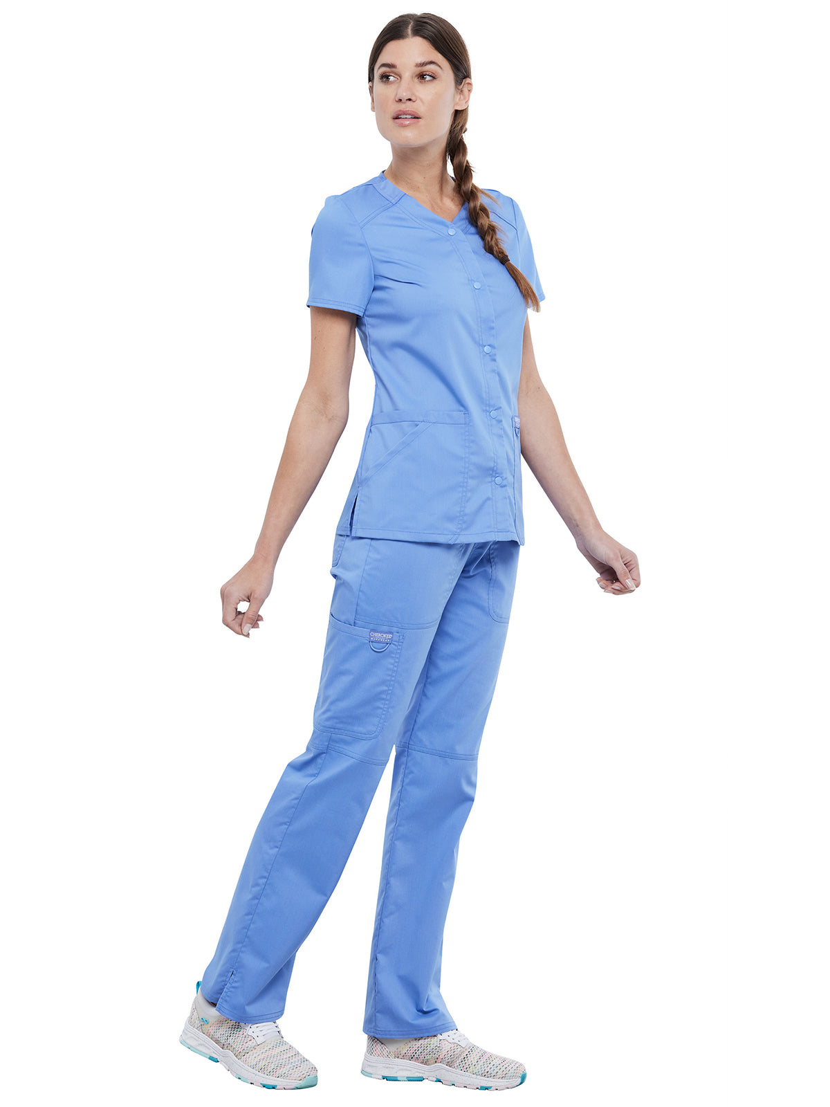 Women's 4-Pocket Snap Front V-Neck Scrub Top