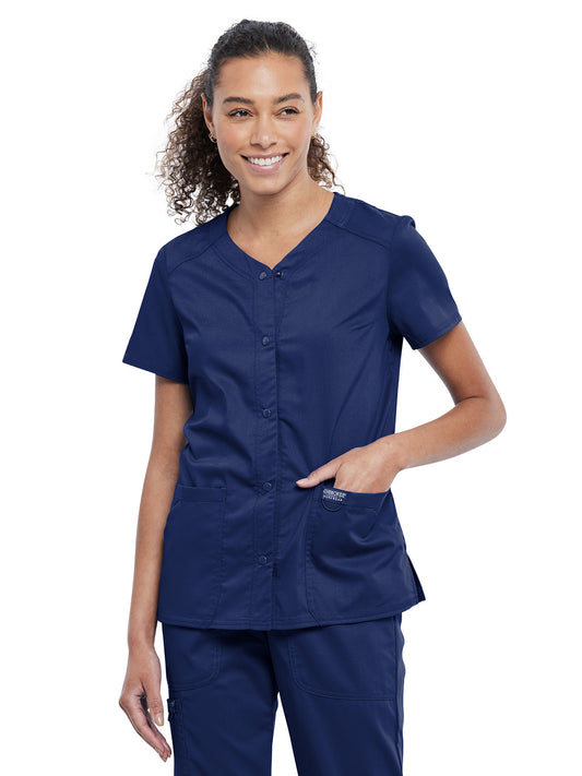 Women's 4-Pocket Snap Front V-Neck Scrub Top