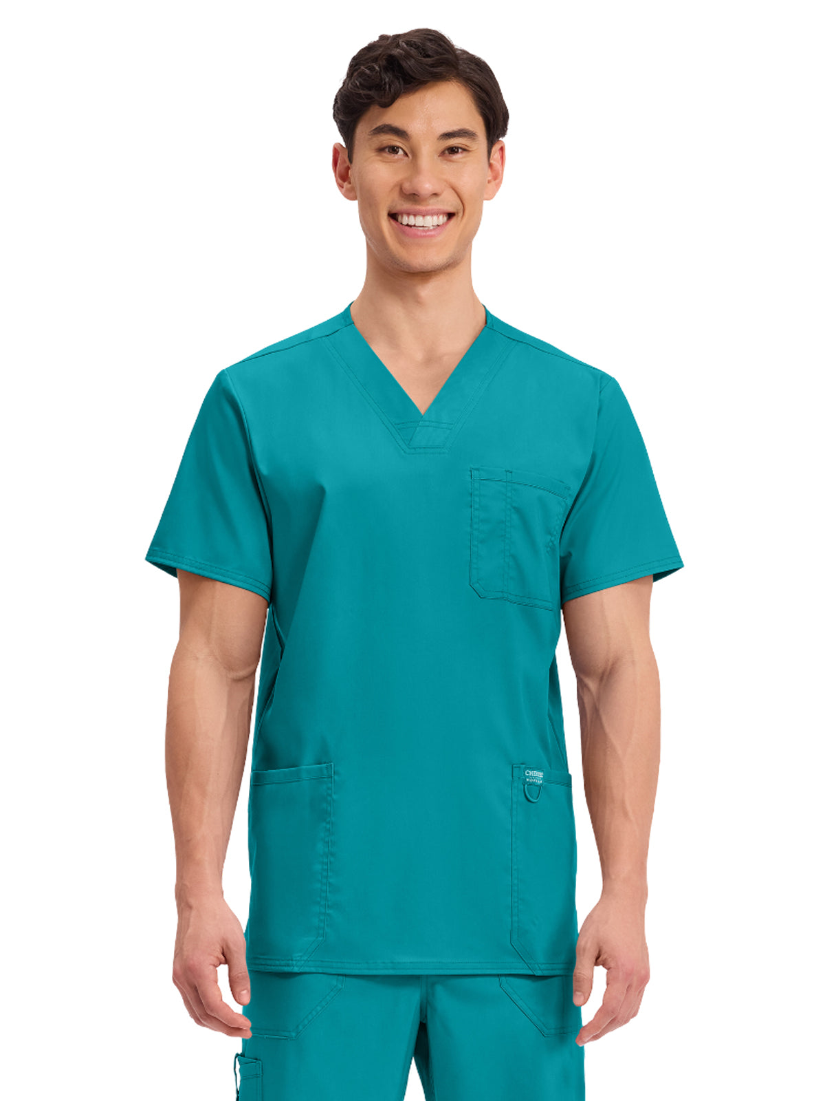 Men's 3-Pocket V-Neck Top - WW670 - Teal Blue
