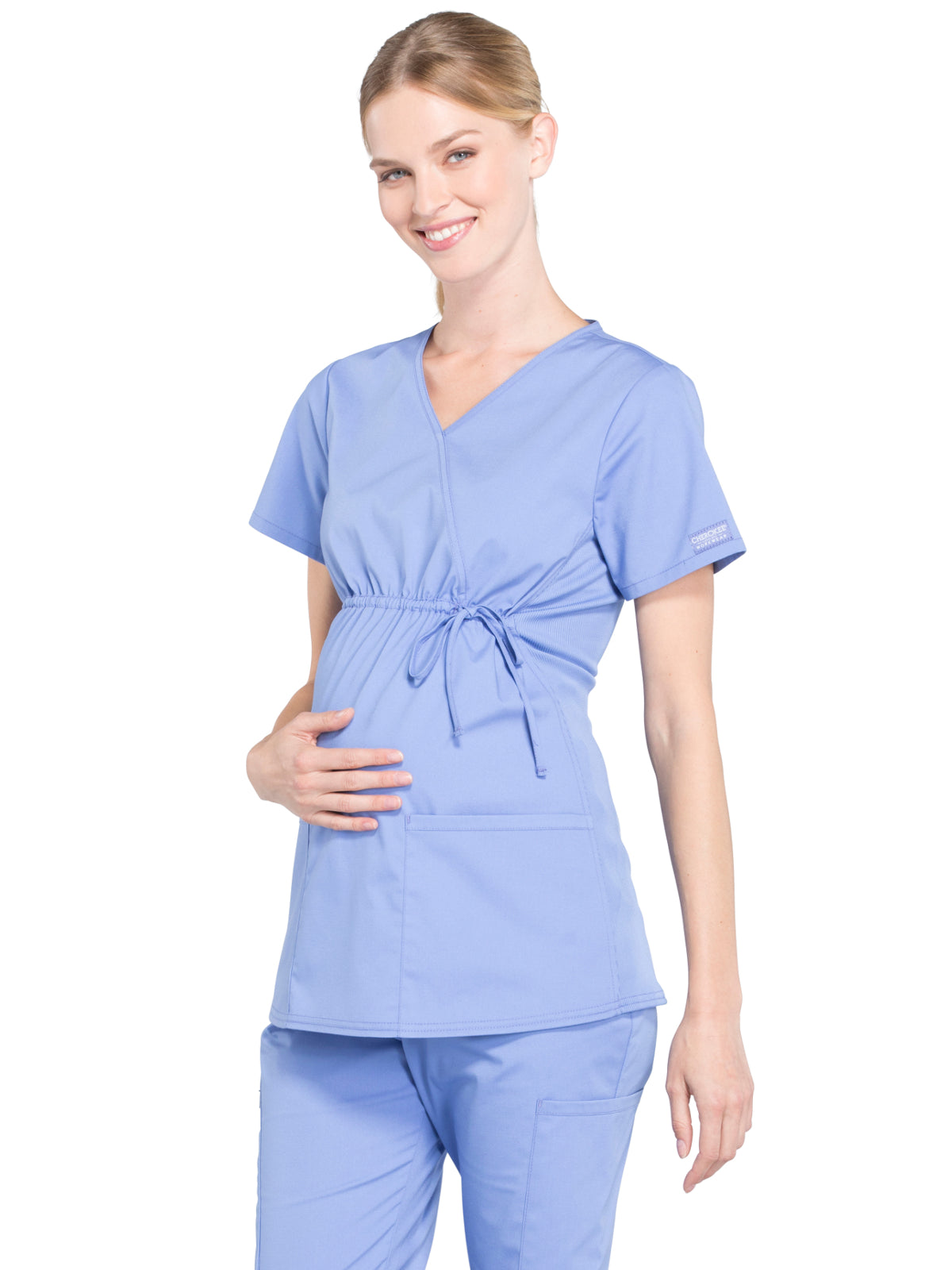 Women's 2-Pocket Maternity Mock Wrap Scrub Top