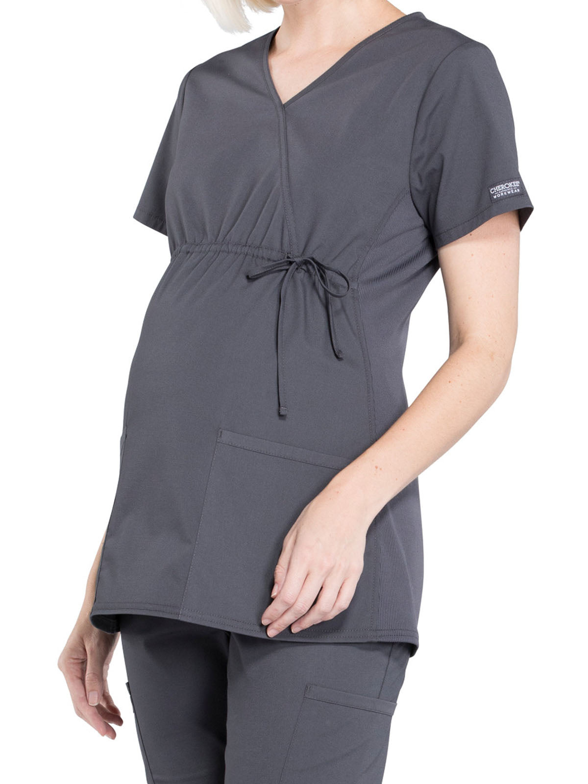 Women's 2-Pocket Maternity Mock Wrap Scrub Top