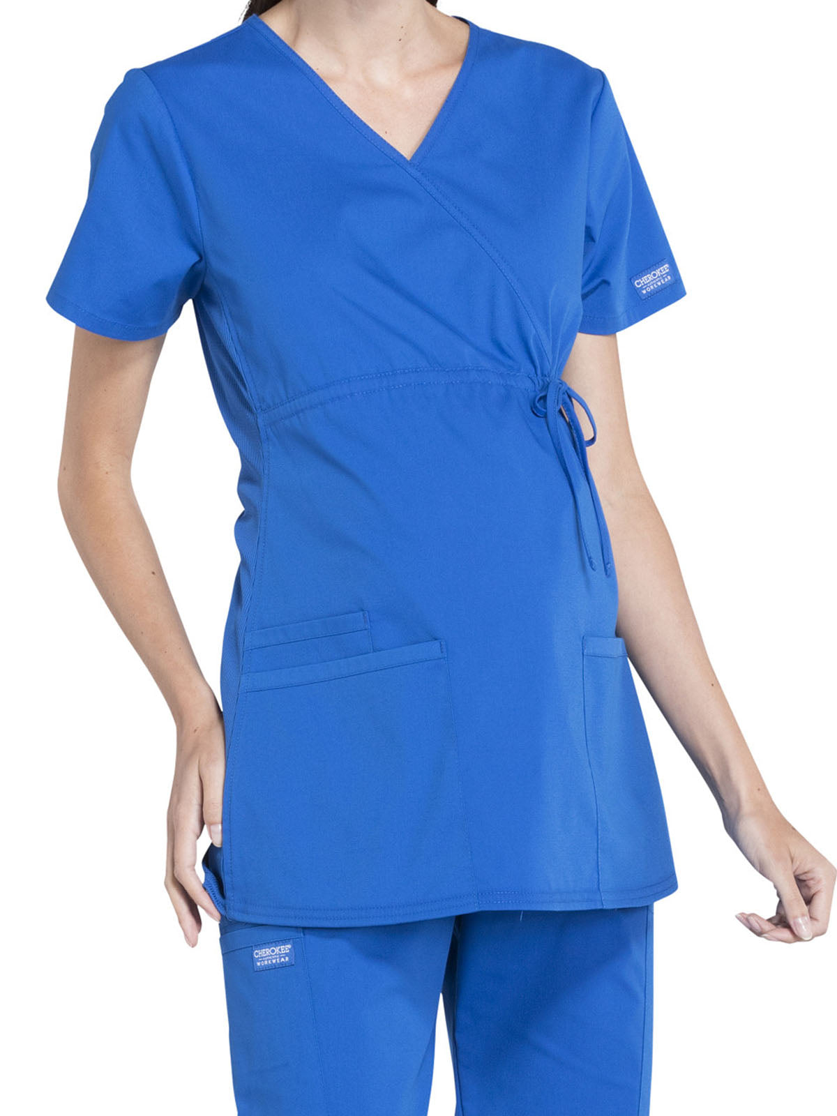 Women's 2-Pocket Maternity Mock Wrap Scrub Top