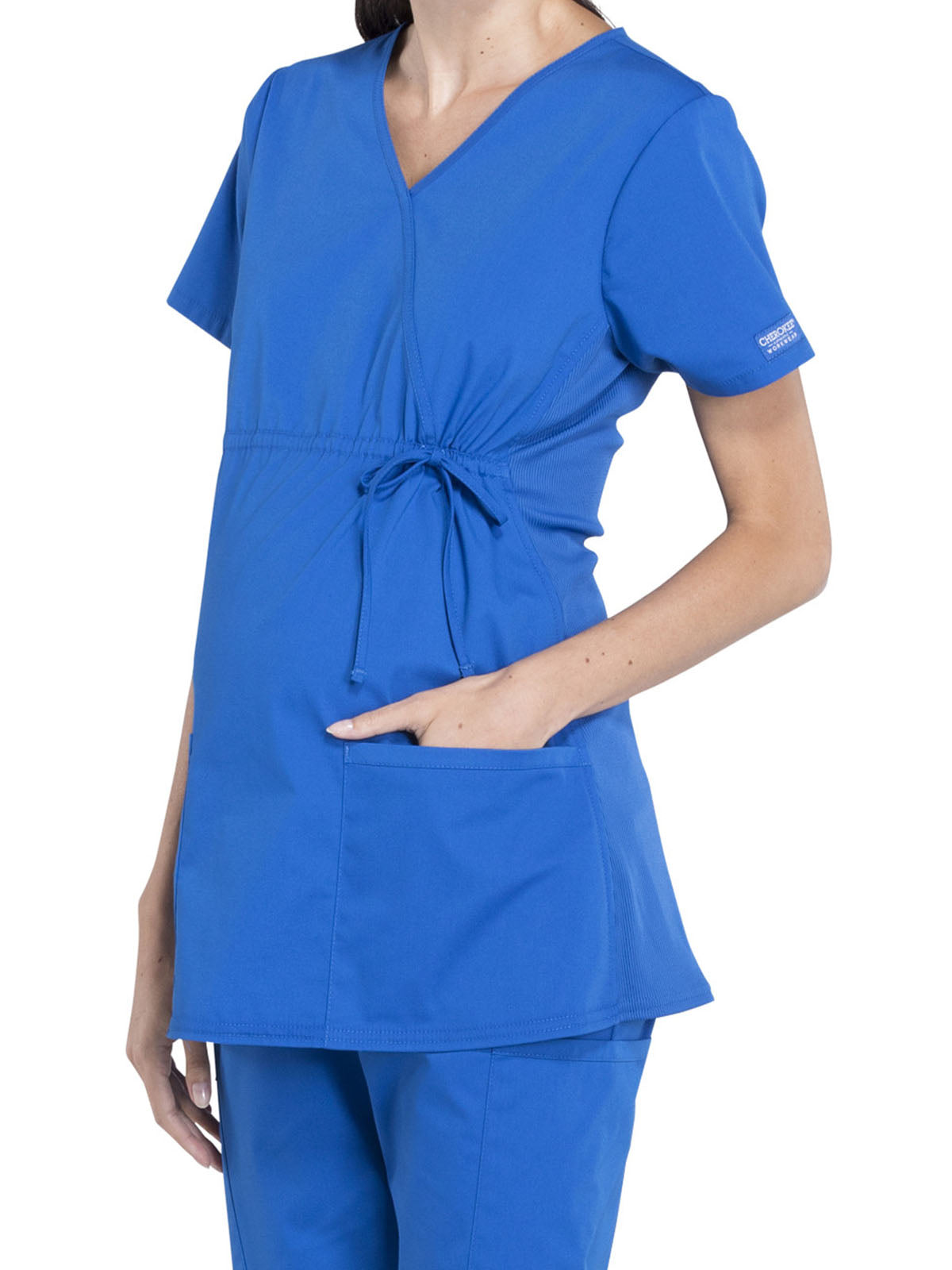 Women's 2-Pocket Maternity Mock Wrap Scrub Top