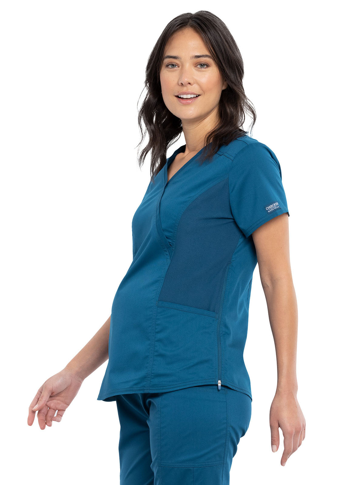 Women's 2-Pocket Maternity Mock Wrap Scrub Top