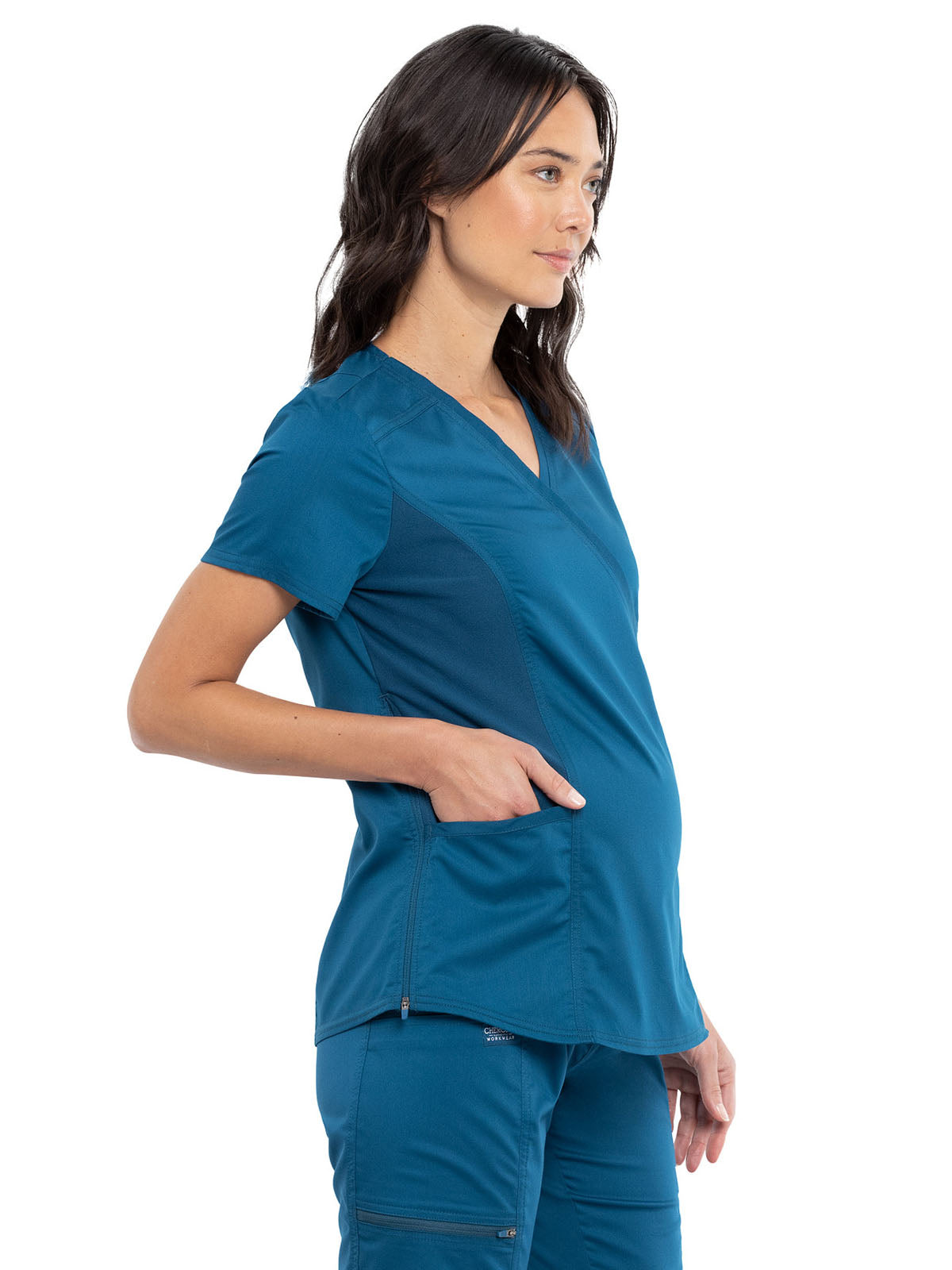 Women's 2-Pocket Maternity Mock Wrap Scrub Top