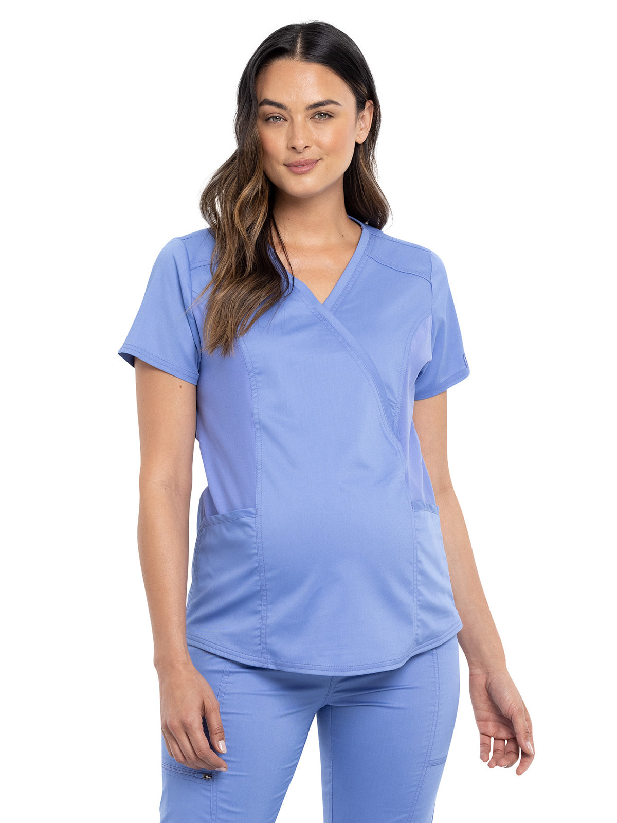 Women's 2-Pocket Maternity Mock Wrap Scrub Top