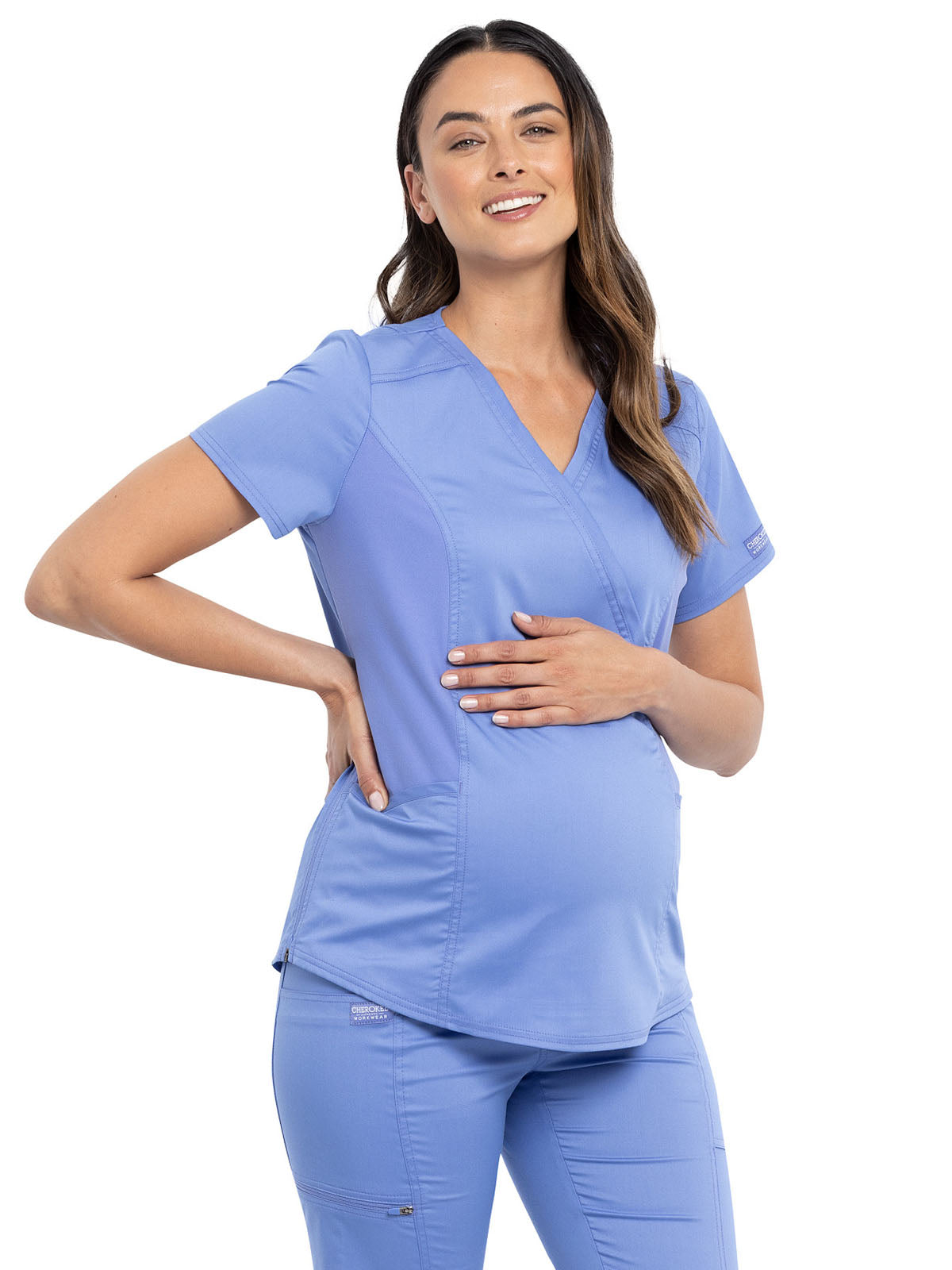 Women's 2-Pocket Maternity Mock Wrap Scrub Top