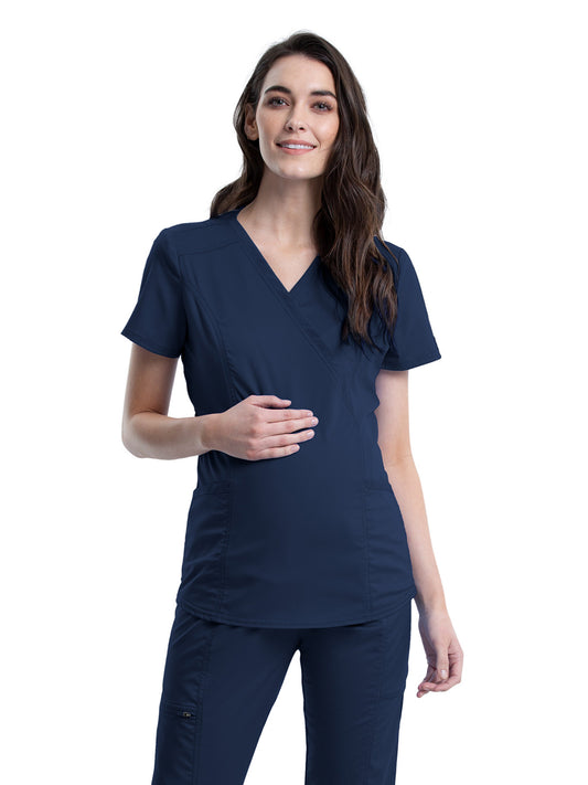 Women's 2-Pocket Maternity Mock Wrap Top