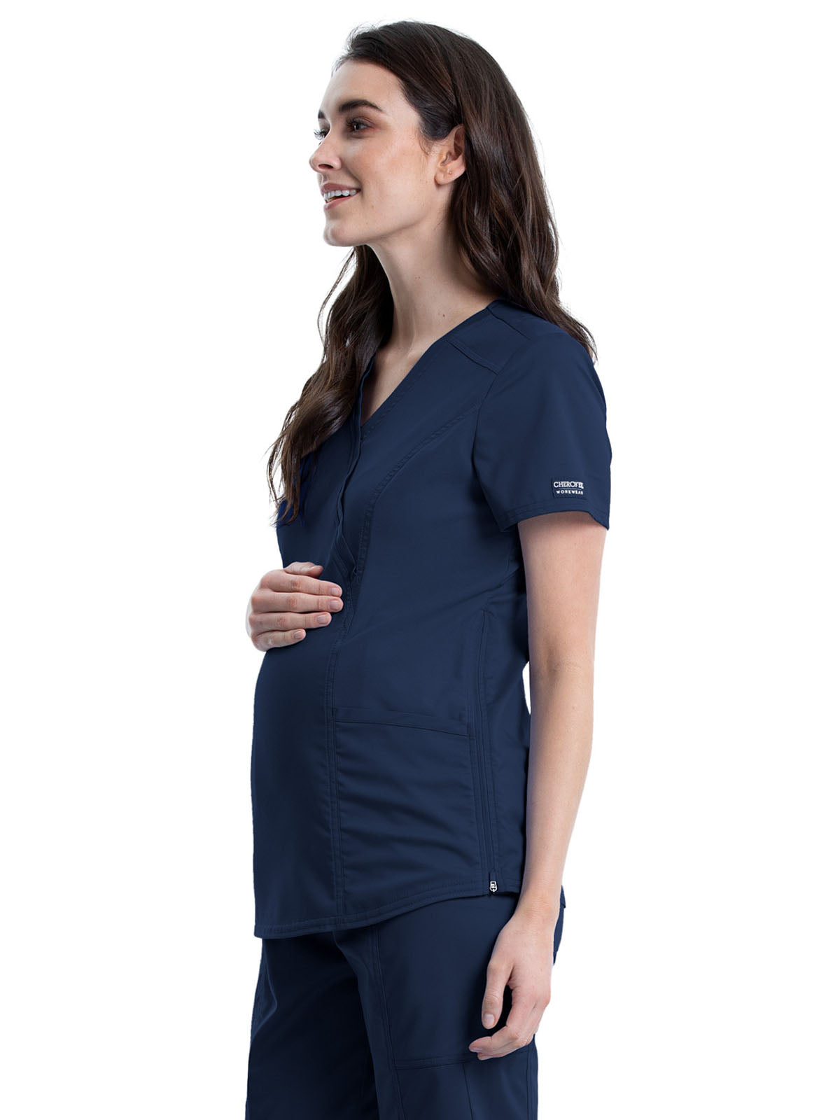 Women's 2-Pocket Maternity Mock Wrap Scrub Top