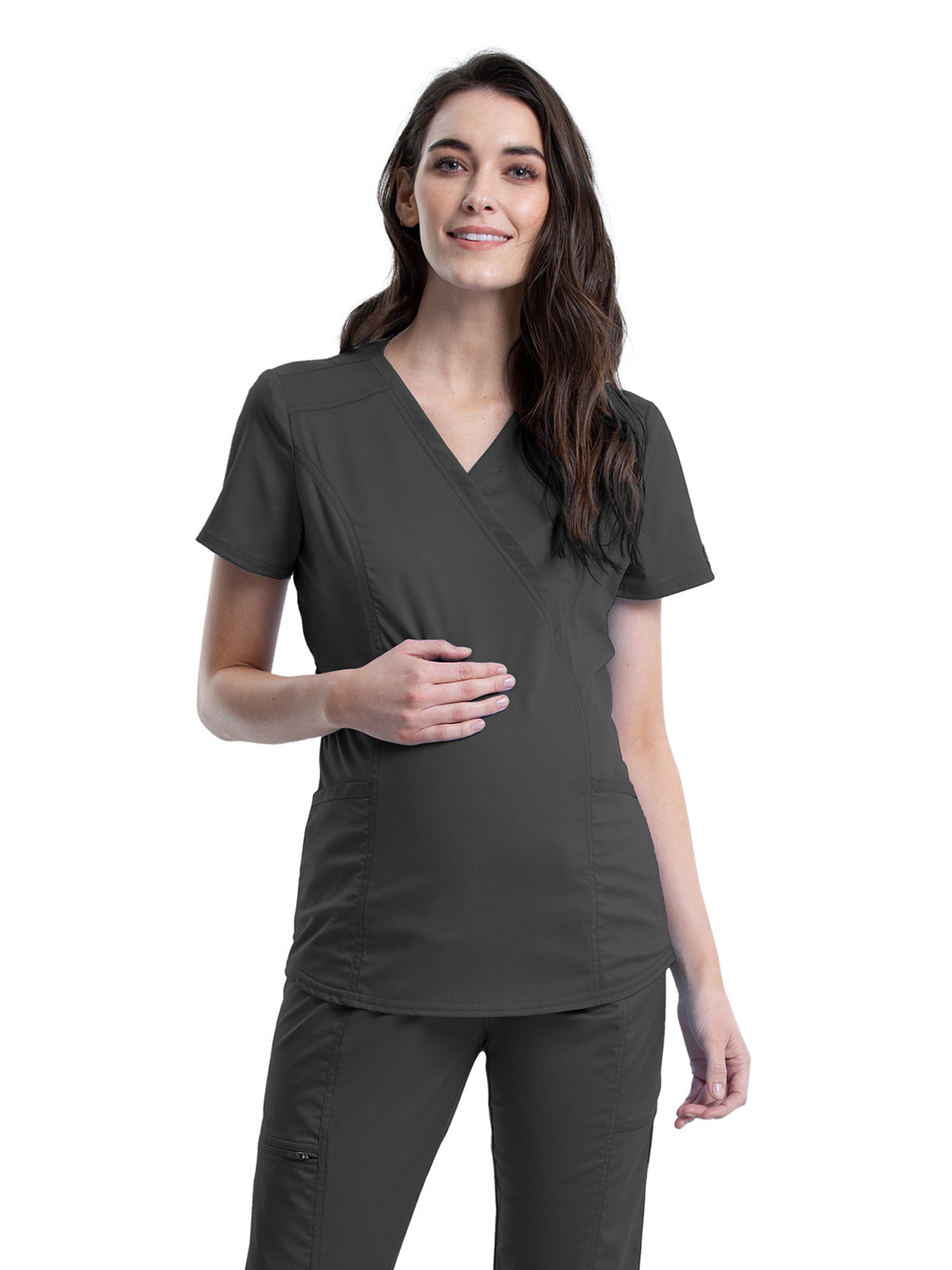 Women's 2-Pocket Maternity Mock Wrap Scrub Top