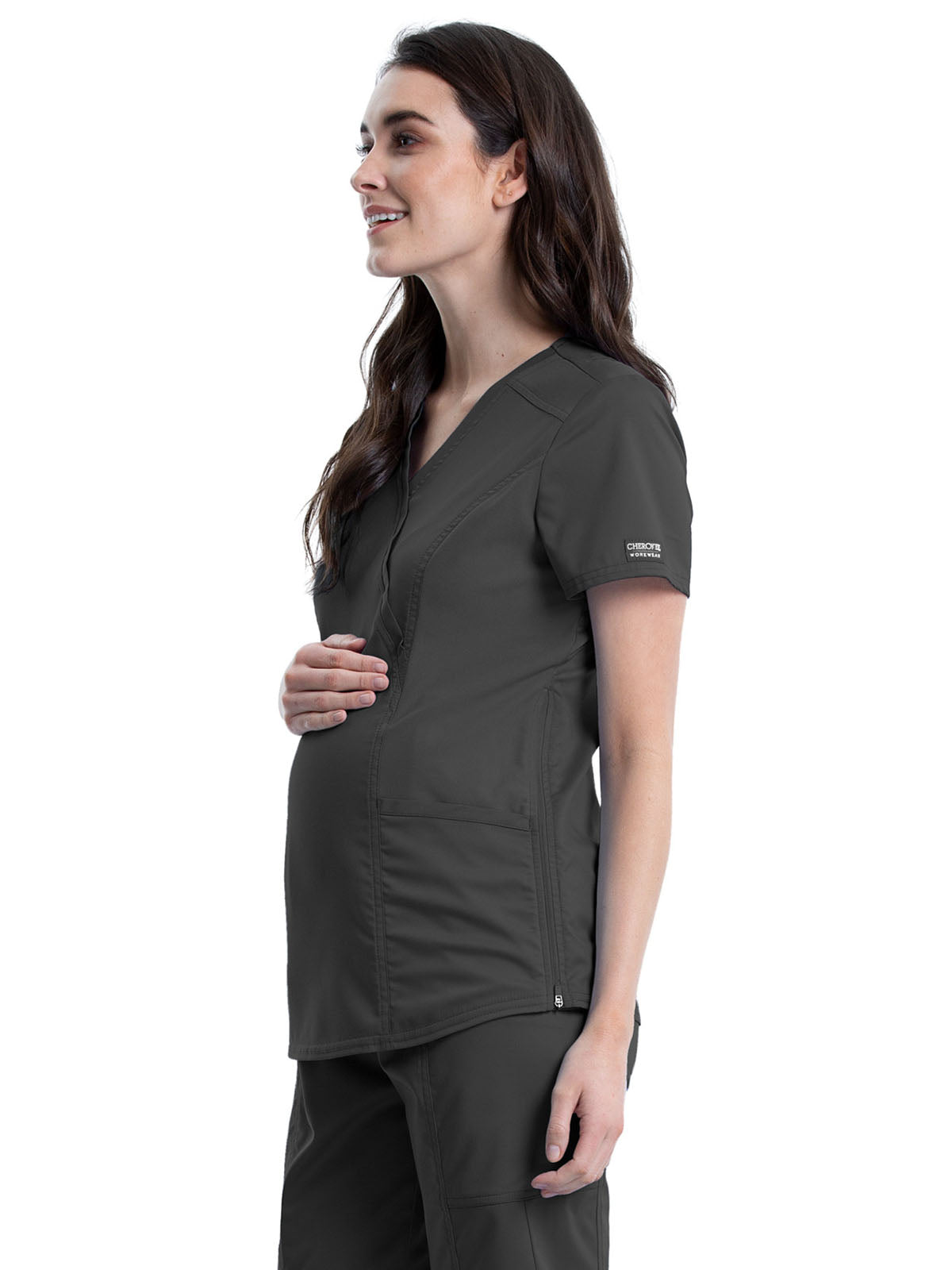 Women's 2-Pocket Maternity Mock Wrap Scrub Top