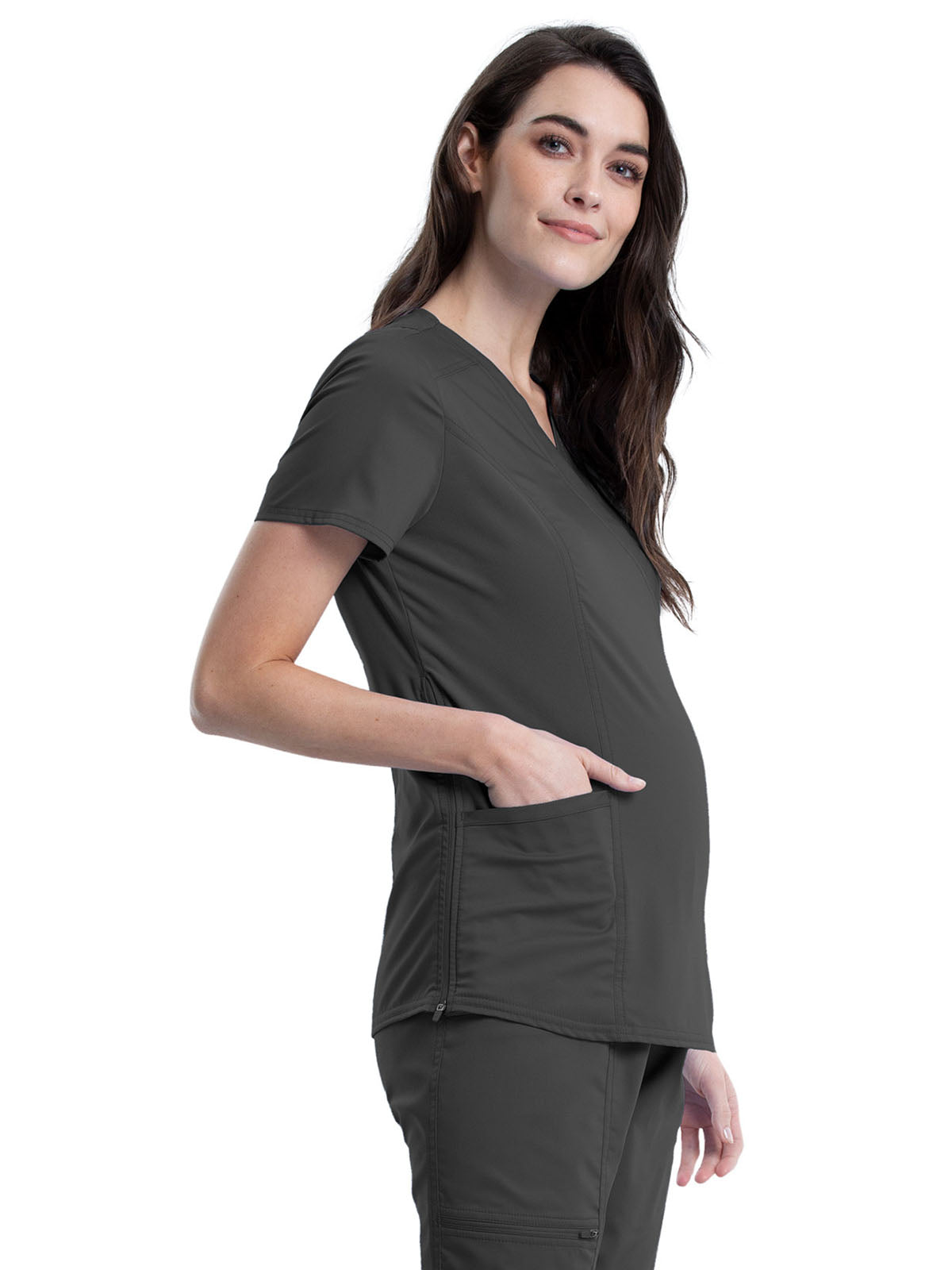 Women's 2-Pocket Maternity Mock Wrap Scrub Top