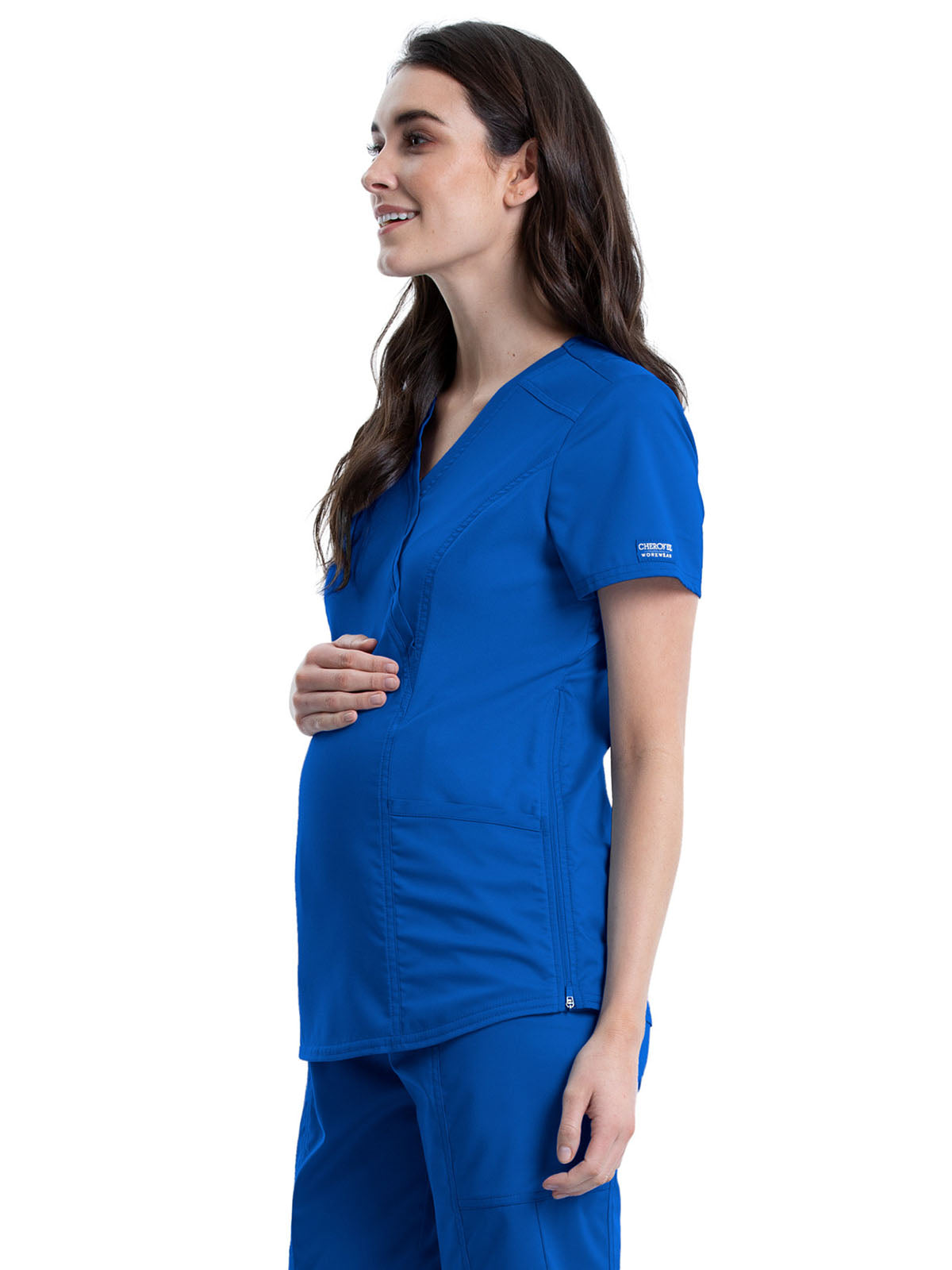 Women's 2-Pocket Maternity Mock Wrap Scrub Top