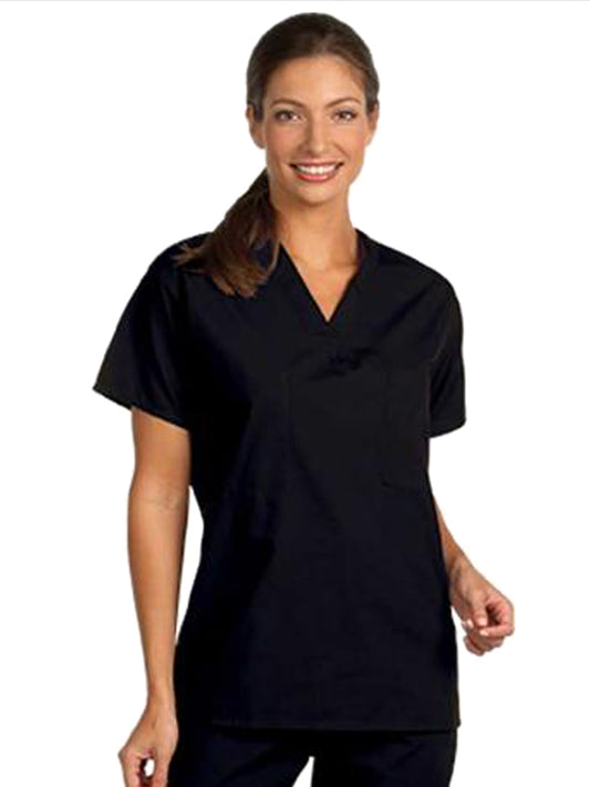 Unisex Reversible V-Neck Scrub Top in Black