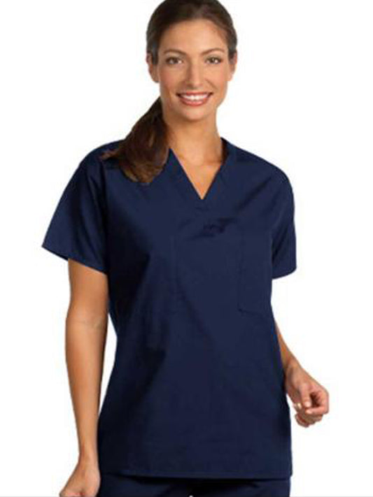 Unisex Reversible V-Neck Scrub Top in Navy