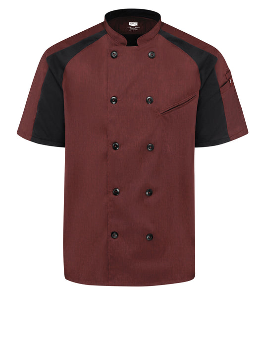 Men's Airflow Raglan Chef Coat with OilBlok - 052M - Merlot Heather with Black Mesh