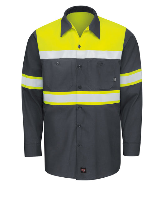 Unisex Hi-Visibility Long Sleeve Color Block Ripstop Work Shirt - Type O, Class 1