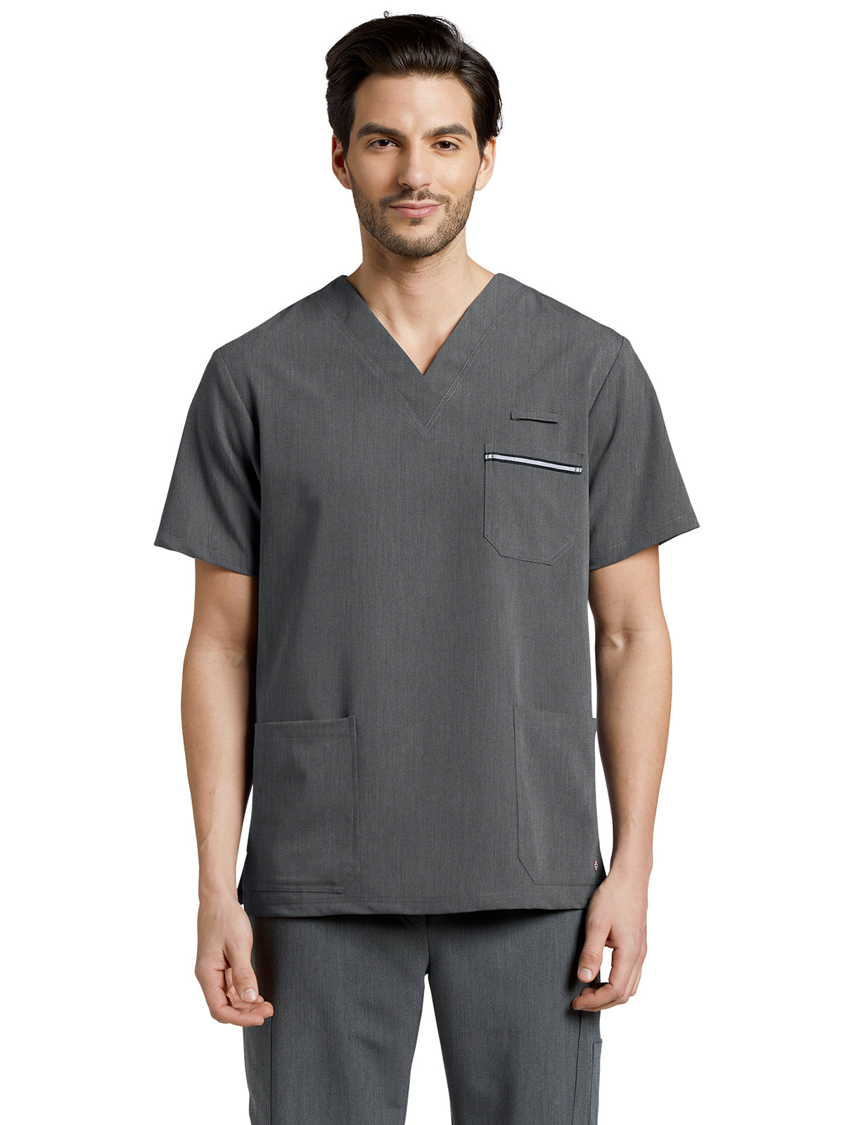 Men's 3-Pocket Stripe Detail Chest Pocket V-Neck Scrub Top