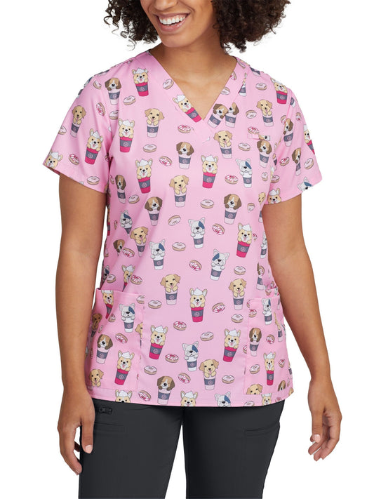 Women's 3-Pocket V-Neck Printed Scrub Top